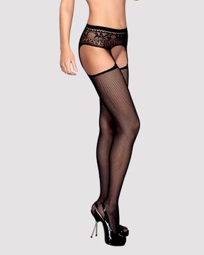 Еротичні колготки-бодістокінг Obsessive Garter stockings S307 black S/M/L - фото