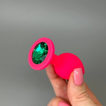 Анальна пробка з кристалом CRYSTAL Pink Silicone Emerald S - фото