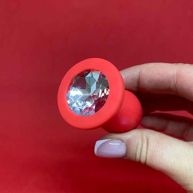 Силиконовая анальная пробка красная с кристаллом (2,8 см) - фото