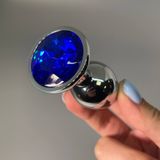 Купить Анальная пробка со стразом Alive Mini Metal Butt Plug S Blue (2,8 см)