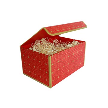 Подарочная коробка с клапаном красная с золотом, S - фото