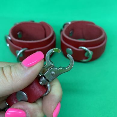 Набір червоний БДСМ: наручники + ошийник з натуральної шкіри - фото