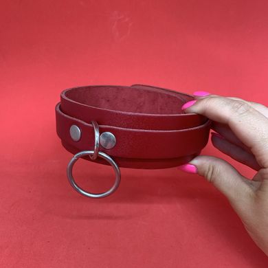 Набор красный БДСМ: наручники + ошейник из натуральной кожи - фото