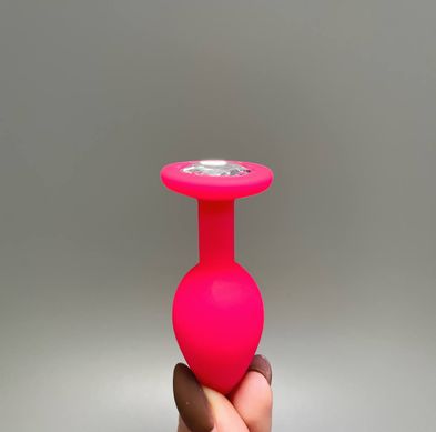 Анальная пробка розовая с камнем Loveshop Pink Silicone White (2,8 см) - фото