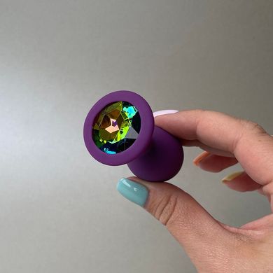 Силіконова анальна пробка - фіолетова з фіолетовим кристалом (2,8 см) - фото