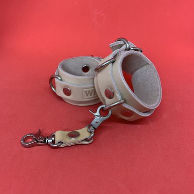 Набір бежевий БДСМ: наручники + ошийник з натуральної шкіри - фото