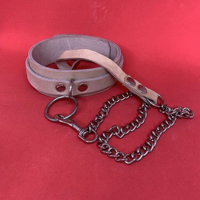 Набір бежевий БДСМ: наручники + ошийник з натуральної шкіри - фото