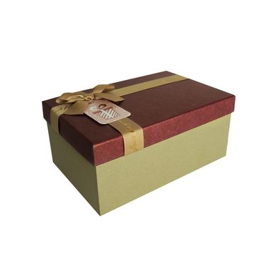 Подарочная коробка с бантом бордово-золотая, S - фото