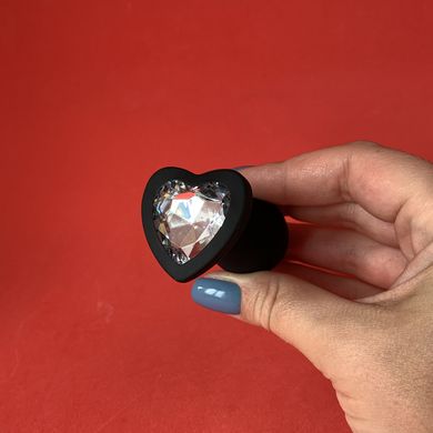Анальная пробка с кристаллом Loveshop Black Silicone Heart (2,8 см) - фото
