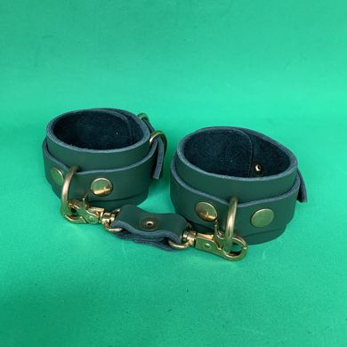 Кожаные БДСМ браслеты зеленого цвета - фото