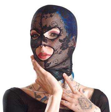 Маска для БДСМ ажурная с открытыми глазами и ртом Bad Kitty Open mouth and eyes BDSM head mask