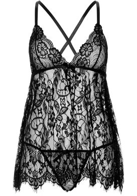 Сорочка и трусики Leg Avenue Floral lace babydoll & string Black S