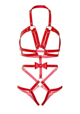 Еротичне боді-стрепи Leg Avenue Studded O-ring harness teddy Red S