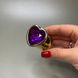 Золота анальна пробка сердечко з фіолетовим кристалом (2,8 см) - фото товару