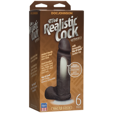Фалоімітатор реалістик з мошонкою з кібершкіри Doc Johnson The Realistic Cock 6 inch Black (17,3 см) - фото