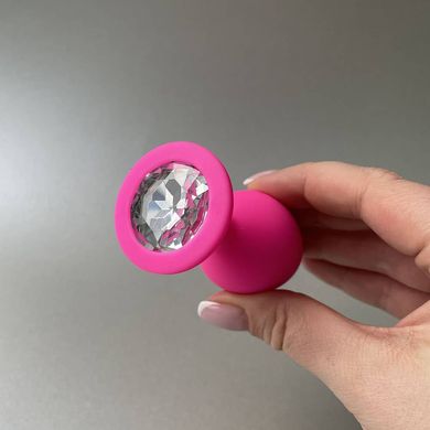 Силіконова анальна пробка рожева з кристалом (3,5 см) - фото