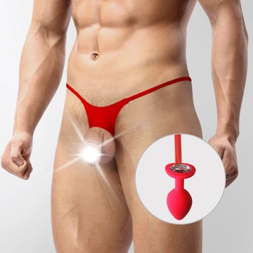 Труси чоловічі з силіконовою анальною пробкою L Art of Sex Joni plug panties size L Red XS-2XL - фото