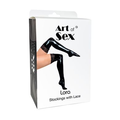 Виниловые чулки с кружевом Art of Sex Lora черные M