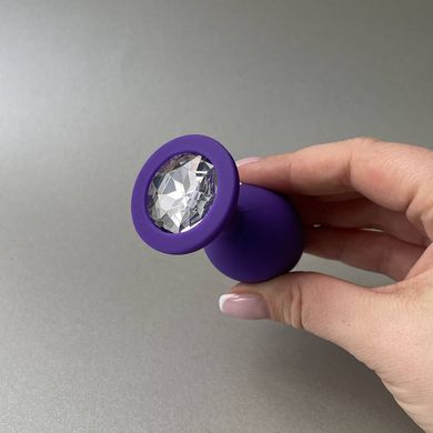 Анальная пробка фиолетовая с кристаллом (3,5 см) - фото