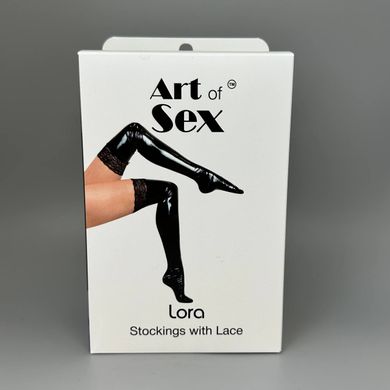 Виниловые чулки с кружевом Art of Sex Lora черные M