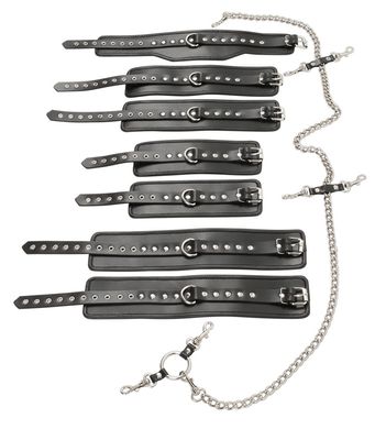 БДСМ набор для фиксации шеи, рук и ног Zado Leather Bondage set Complete чорний - фото