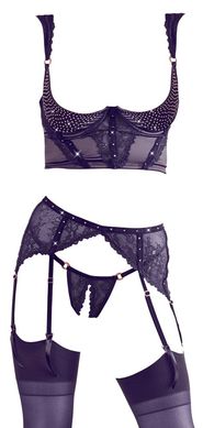 Еротичний комплект Abierta Fina Bra Sensual Suspender Set purple 75B/S - фото