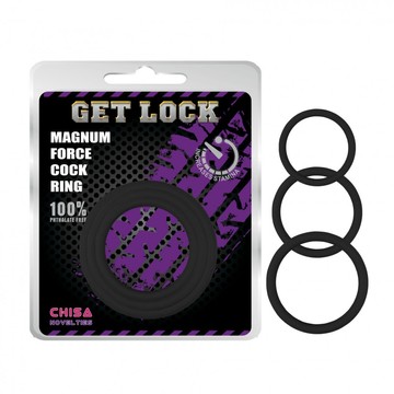 Набір ерекційних кілець Chisa Get Lock magnum force cock ring чорні 3 шт. - фото
