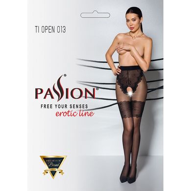 Еротичні колготки з ажурними трусиками TIOPEN 013 black (20/40 den) - Passion, з вирізом 1/2 - фото