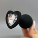 Анальна пробка, зйомний кристал Loveshop Black Silicone Heart 3,5 см - фото товару