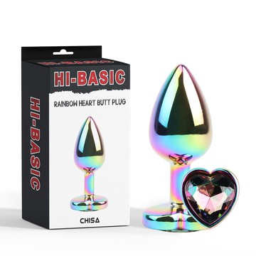Анальная пробка со стразом-сердечко бензин Chisa HI-BASIC Jewelled Metal Rainbow Heart Butt Plug (2,7 см) - фото