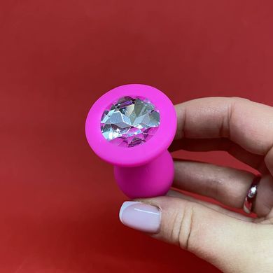 Силиконовая анальная пробка розовая с кристаллом (2,8 см) - фото