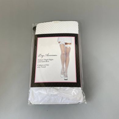 Чулки сетка с бантом Leg Avenue Fishnet Thigh Highs With Bow OS White - фото