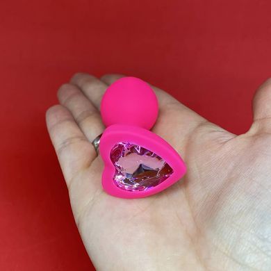 Анальна пробка з кристалом Loveshop Pink Silicone Heart Pink (2,8 см) - фото