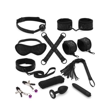 Liebe Seele Black Lace and Neoprene 11pcs Bondage Kit - набор БДСМ 11 предметов - фото