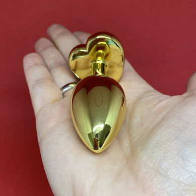 Золотая анальная пробка сердечко с черным кристаллом (2,8 см) - фото