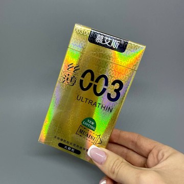 Набор ультратонких презервативов с ребристой текстурой 0,03 мм Muaisi Gold (12 шт) - фото