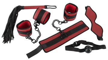 Bad Kitty fetish set - набор БДСМ 5 предметов красный с черным - фото