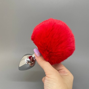 Анальная пробка с красным хвостиком  (3,5 см) Art of Sex Metal Butt plug Rabbit Tail