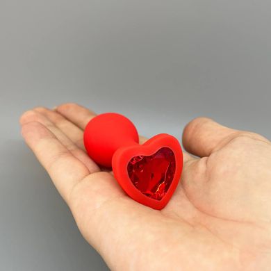 Анальна пробка з кристалом Loveshop Red Silicone Heart (2,8 см) - фото