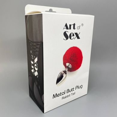 Анальная пробка с красным хвостом (3,5см) Art of Sex Metal Rabbit Tail