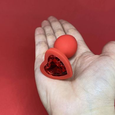 Анальная пробка с кристаллом Loveshop Red Silicone Heart (2,8 см) - фото