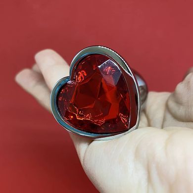 Анальная пробка сердечко с красным кристаллом (2,8 см) - фото
