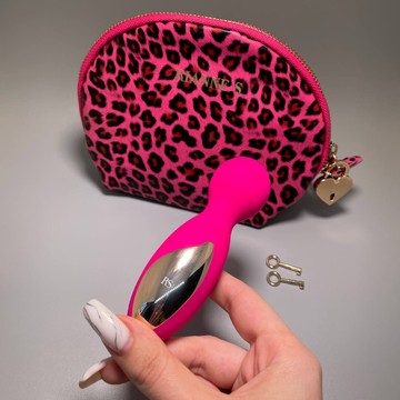 Вибромассажер RIANNE S Lovely Leopard Mini Wand + чехол-косметичка розовый - фото