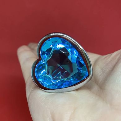 Анальна пробка серце з блакитним кристалом (2,8 см) - фото