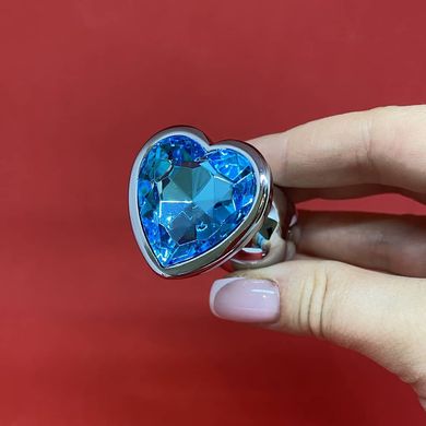 Анальная пробка серце с голубым кристаллом (2,8 см) - фото