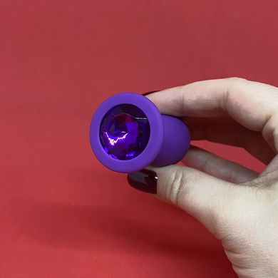 Силіконова анальна пробка - фіолетова з фіолетовим кристалом (2,8 см) - фото