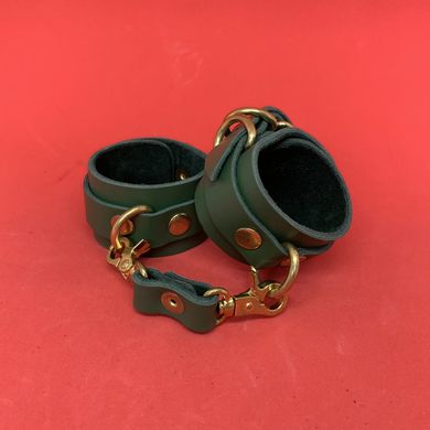 Набір зелений БДСМ: наручники + ошийник з натуральної шкіри - фото