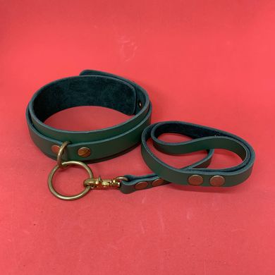 Набор зеленый БДСМ: наручники + ошейник из натуральной кожи - фото