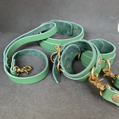 Набір зелений БДСМ: наручники + ошийник з натуральної шкіри - фото