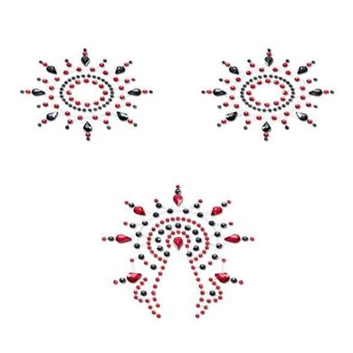 Пэстис из кристаллов Petits Joujoux Gloria set of 3 - Black/Red, украшение на грудь и вульву - фото